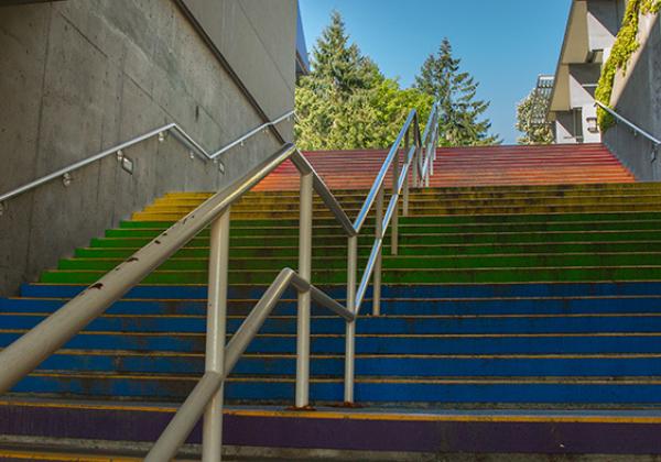 Rainbow coloured staircase.