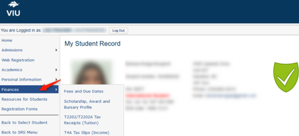 My Student Records Finances tab